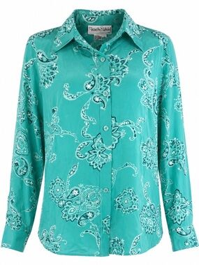 Y2K Diane von Furstenberg 100% Silk Paisley Blouse - turquoise-  Large